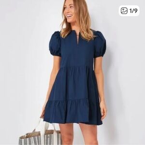 Tuckernuck Navy Blue Puff Sleeve Dress